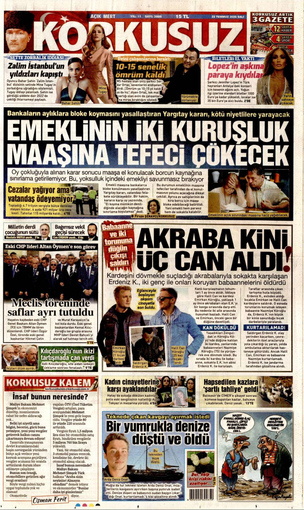 LGS iftirası büyük ahlaksızlık: 22 Temmuz 2025 Salı güncel gazete manşetleri 15