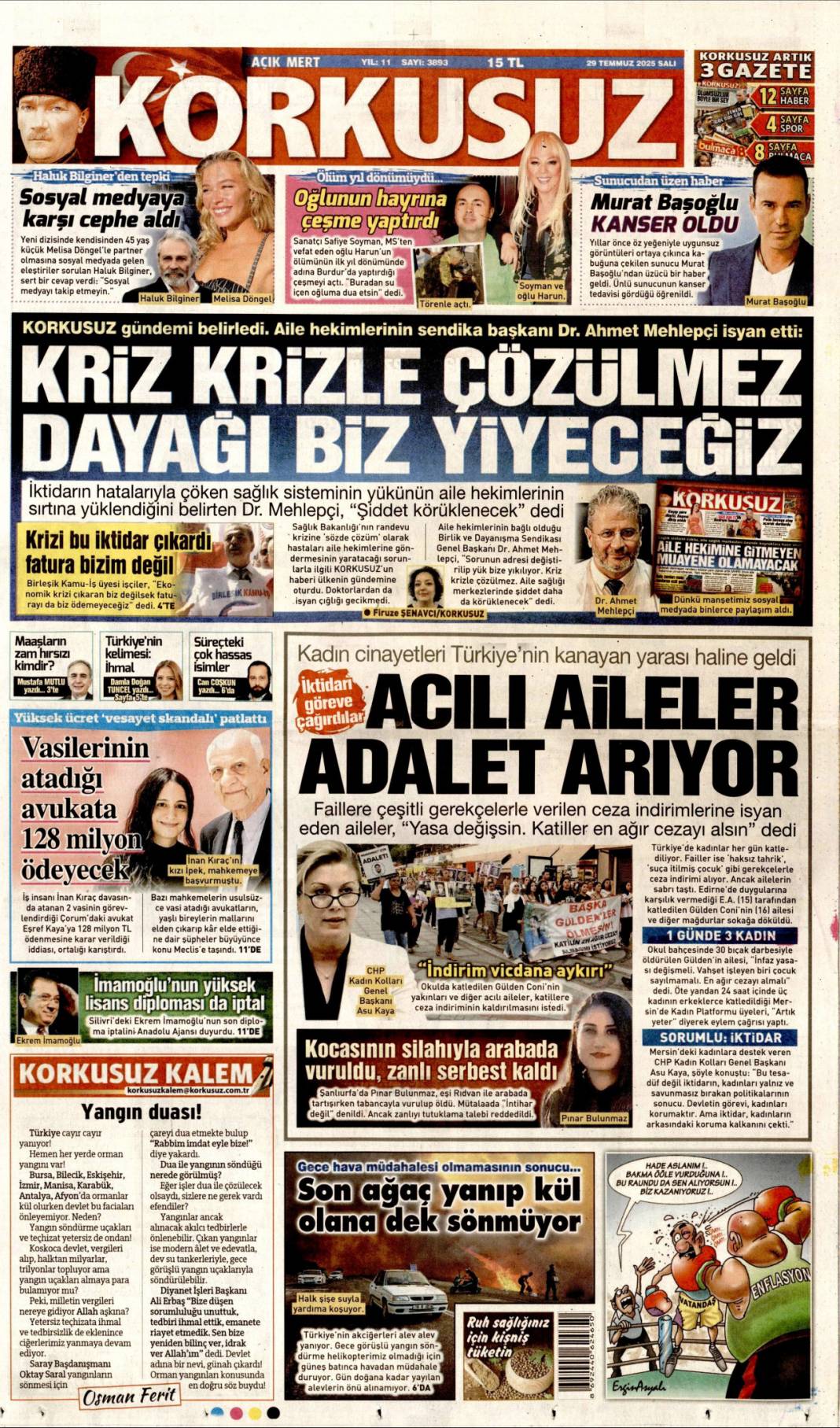 Ateşin çocukları gitti, Papazın çocukları geldi: 29 Temmuz 2025 Salı güncel gazete manşetleri 14