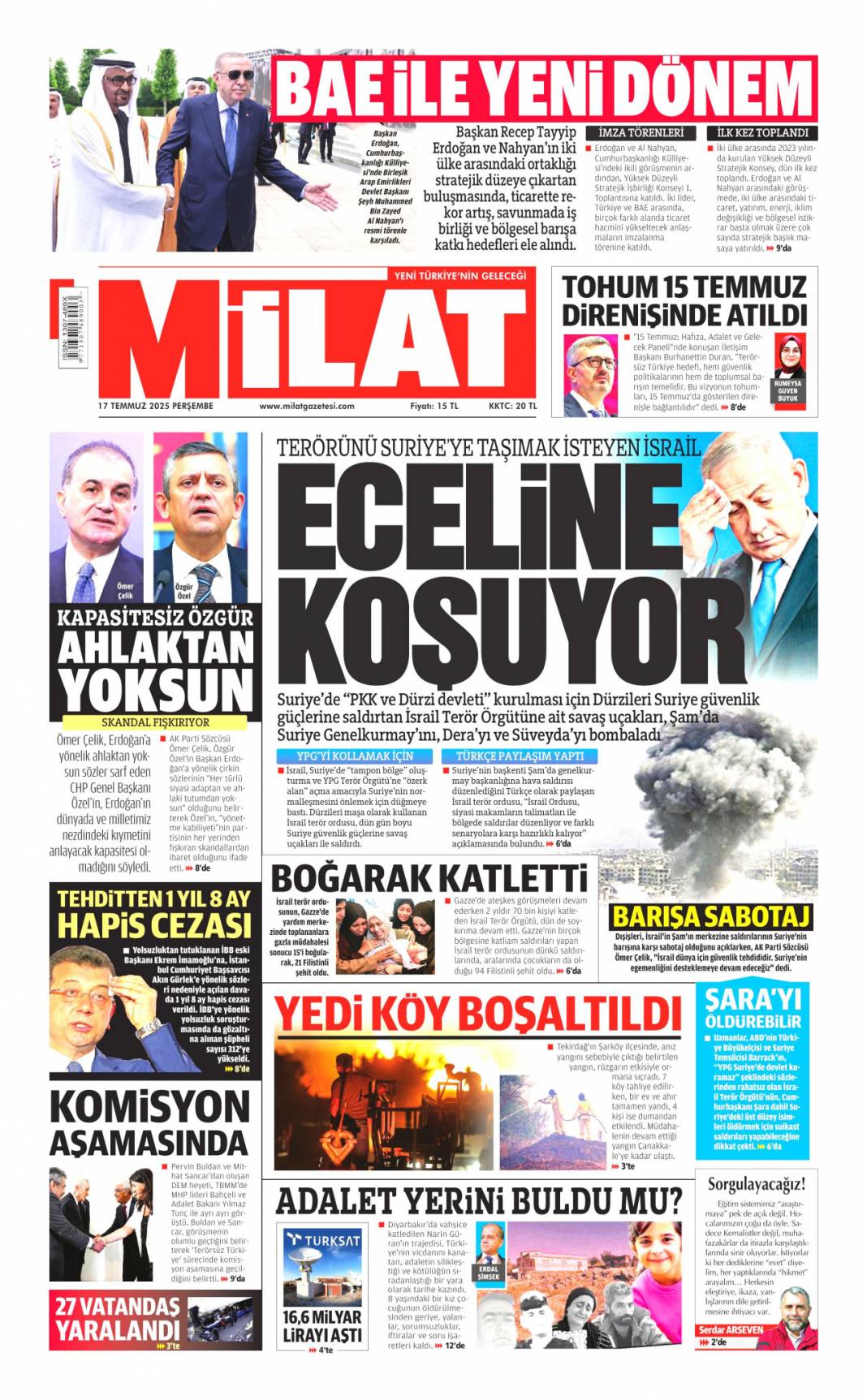 Siyonist katil ateşle oynuyor: 17 Temmuz 2025 Perşembe gazete manşetleri 13
