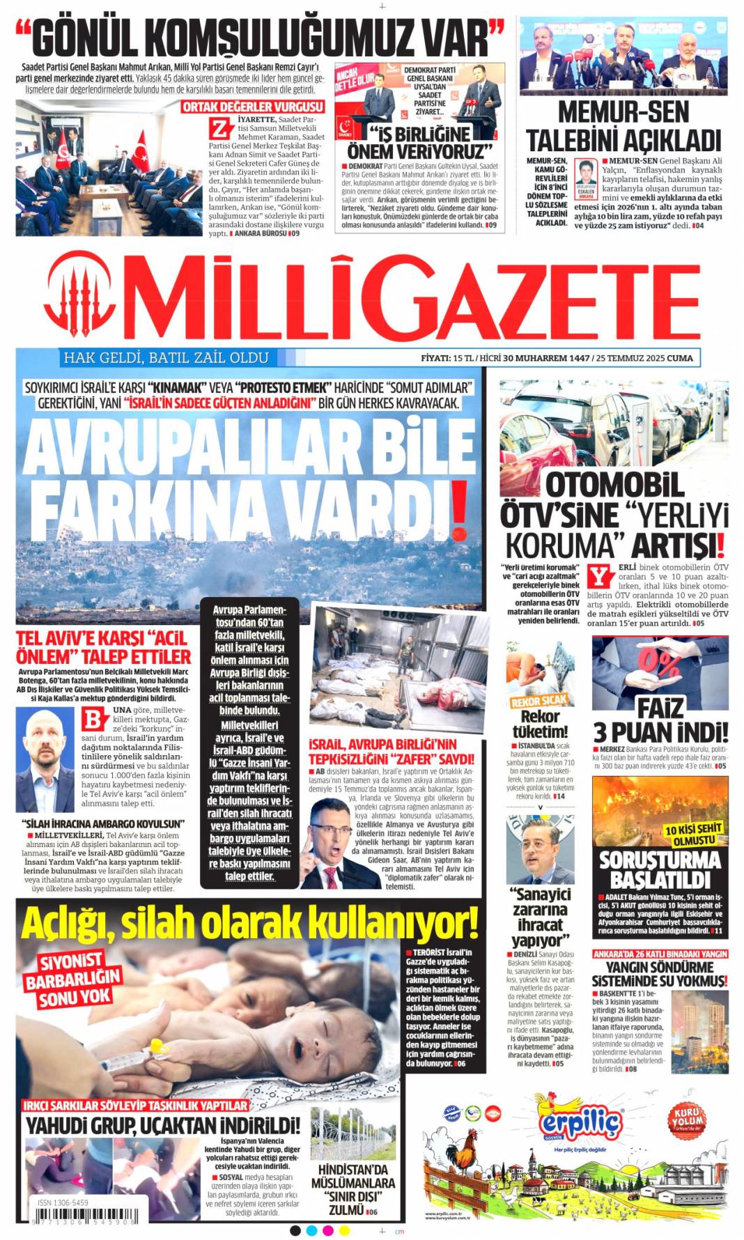 Vatan sevdalılarını yüreğimize gömdük: 25 Temmuz 2025 Cuma güncel gazete manşetleri 14