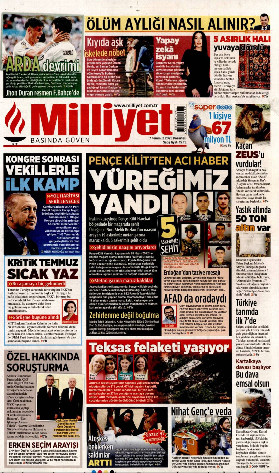 41 yıl sonra silahlara veda: 7 Temmuz 2025  Pazartesi, güncel gazete manşetleri 5