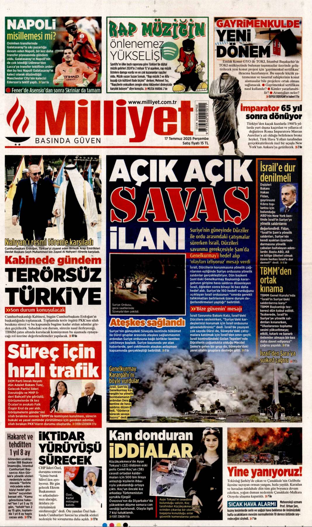 Siyonist katil ateşle oynuyor: 17 Temmuz 2025 Perşembe gazete manşetleri 2