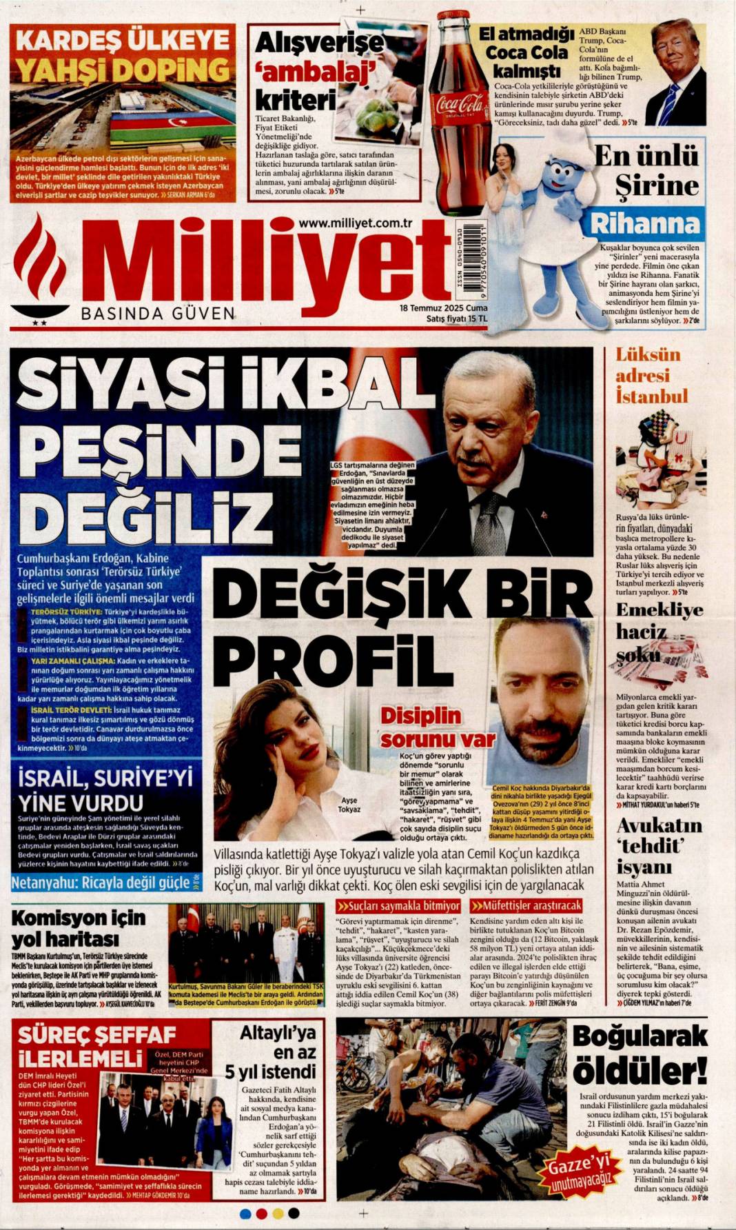 Suriye'yi böldürtmeyiz: 18 Temmuz 2025 Cuma, güncel gazete manşetleri 16