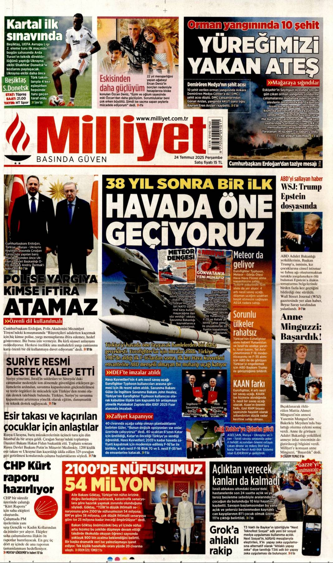 Çelik kubbemize 5 süper güç: 24 Temmuz 2025 Perşembe güncel gazete manşetleri 13