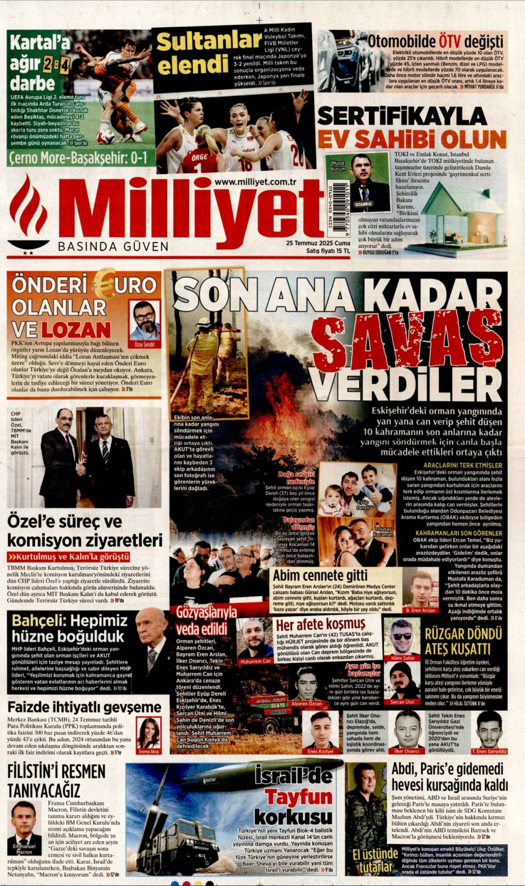 Vatan sevdalılarını yüreğimize gömdük: 25 Temmuz 2025 Cuma güncel gazete manşetleri 3