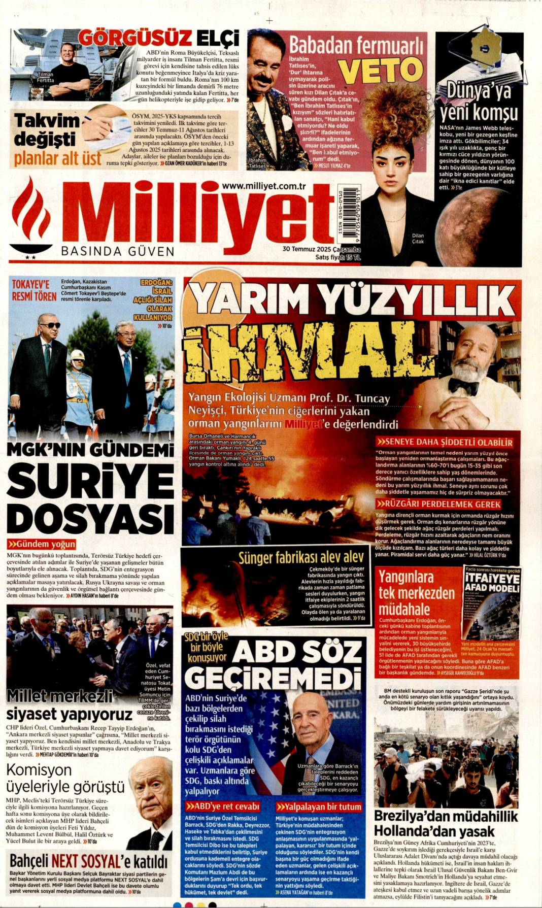 On yıl yetmez ver müebbeti: 30 Temmuz 2025 Çarşamba güncel gazete manşetleri 6