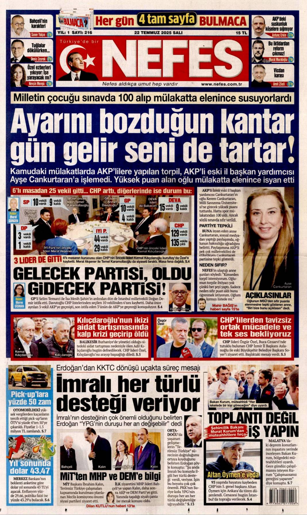 LGS iftirası büyük ahlaksızlık: 22 Temmuz 2025 Salı güncel gazete manşetleri 7