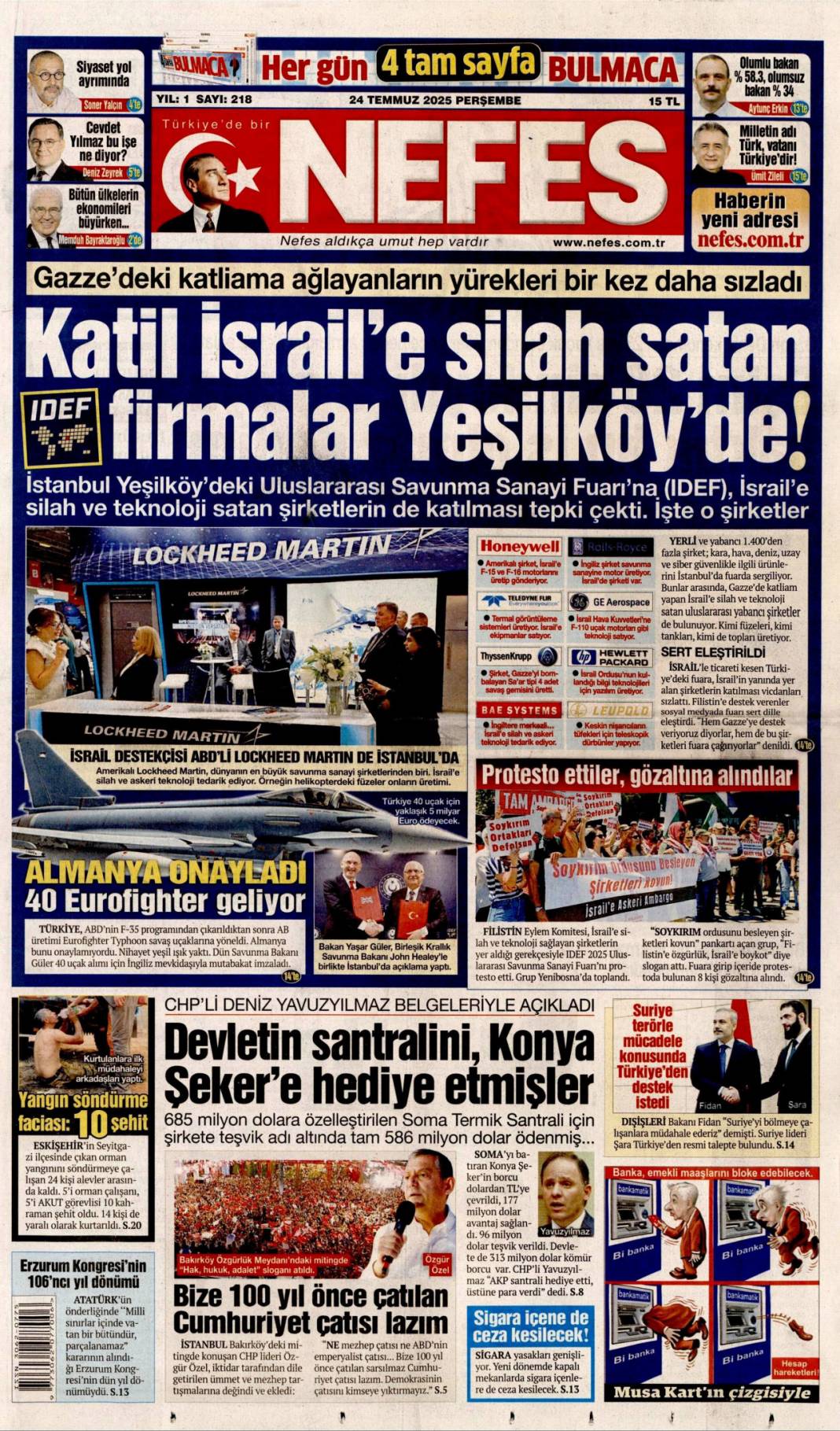 Çelik kubbemize 5 süper güç: 24 Temmuz 2025 Perşembe güncel gazete manşetleri 14