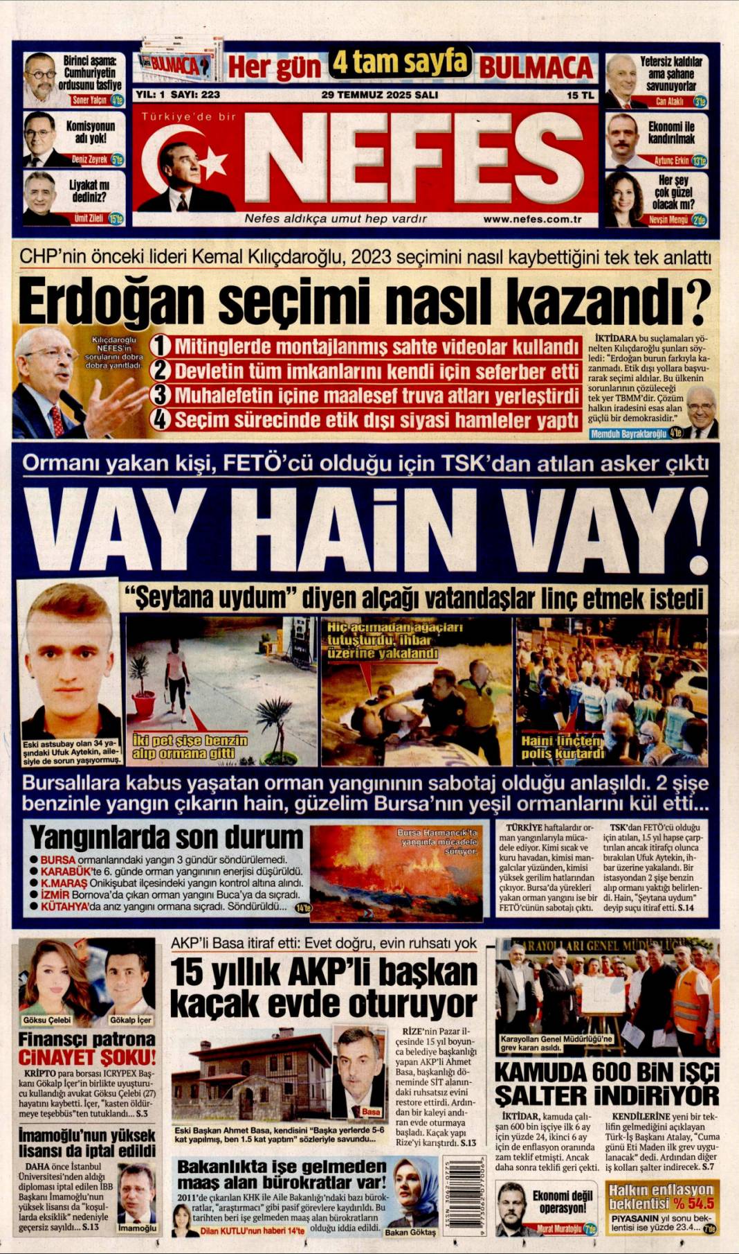 Ateşin çocukları gitti, Papazın çocukları geldi: 29 Temmuz 2025 Salı güncel gazete manşetleri 17