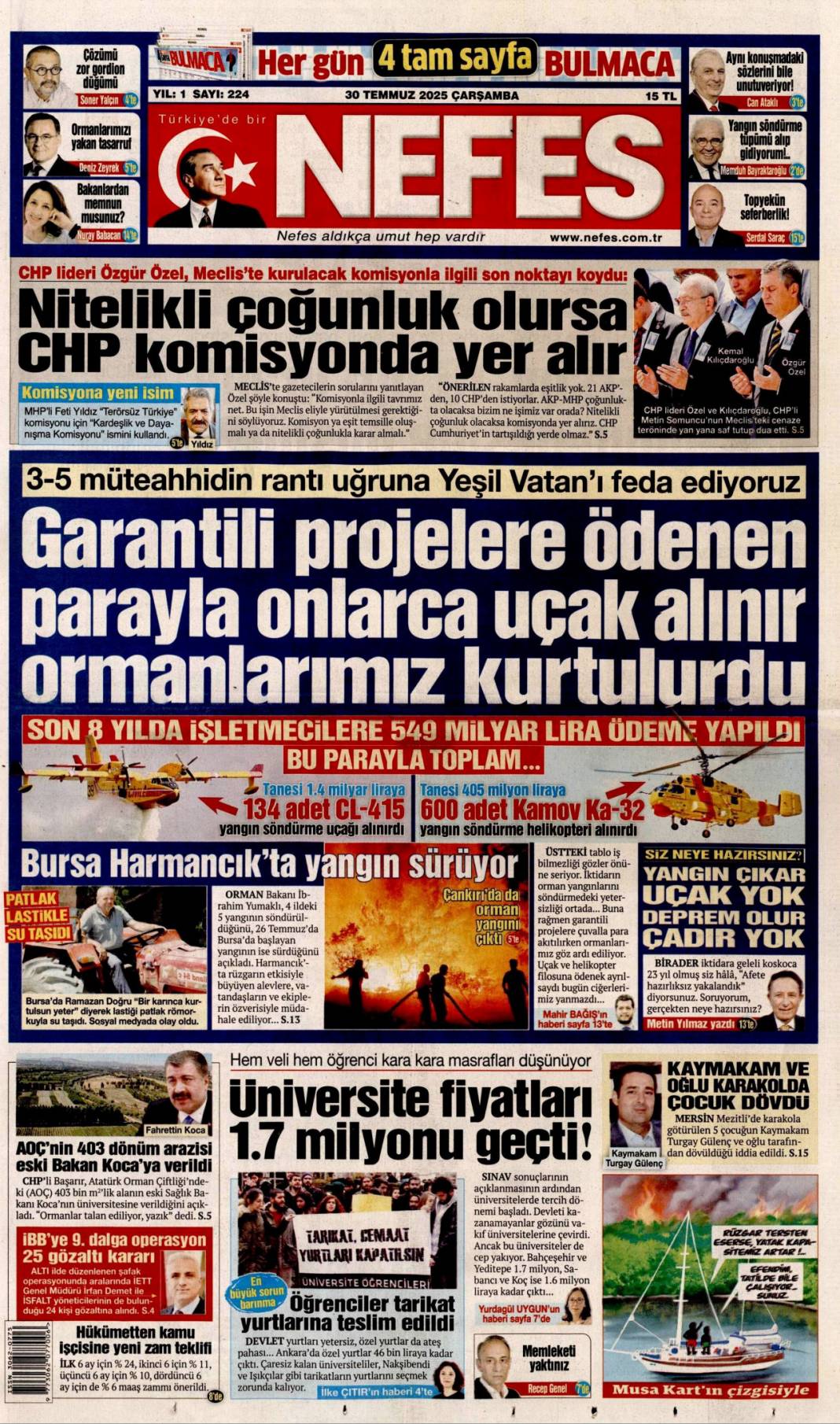 On yıl yetmez ver müebbeti: 30 Temmuz 2025 Çarşamba güncel gazete manşetleri 17