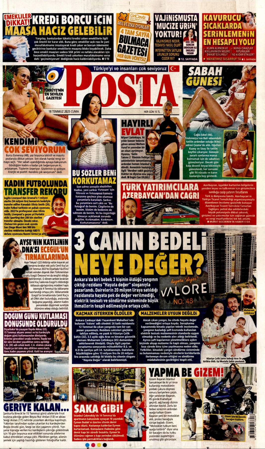 Suriye'yi böldürtmeyiz: 18 Temmuz 2025 Cuma, güncel gazete manşetleri 15