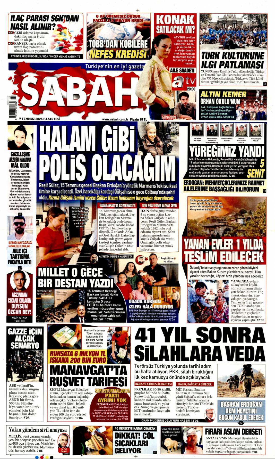 41 yıl sonra silahlara veda: 7 Temmuz 2025  Pazartesi, güncel gazete manşetleri 1