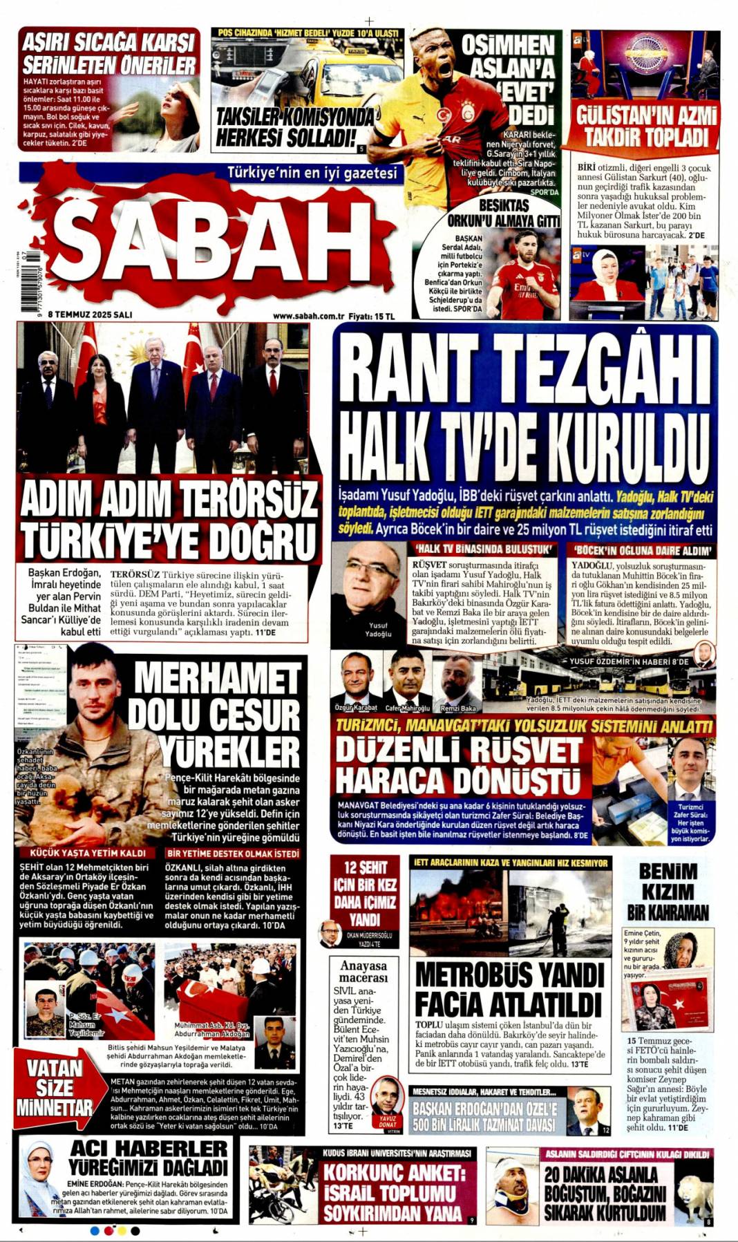 Adım adım terörsüz Türkiye'ye doğru: 8 Temmuz 2025 Salı, güncel gazete manşetleri 1