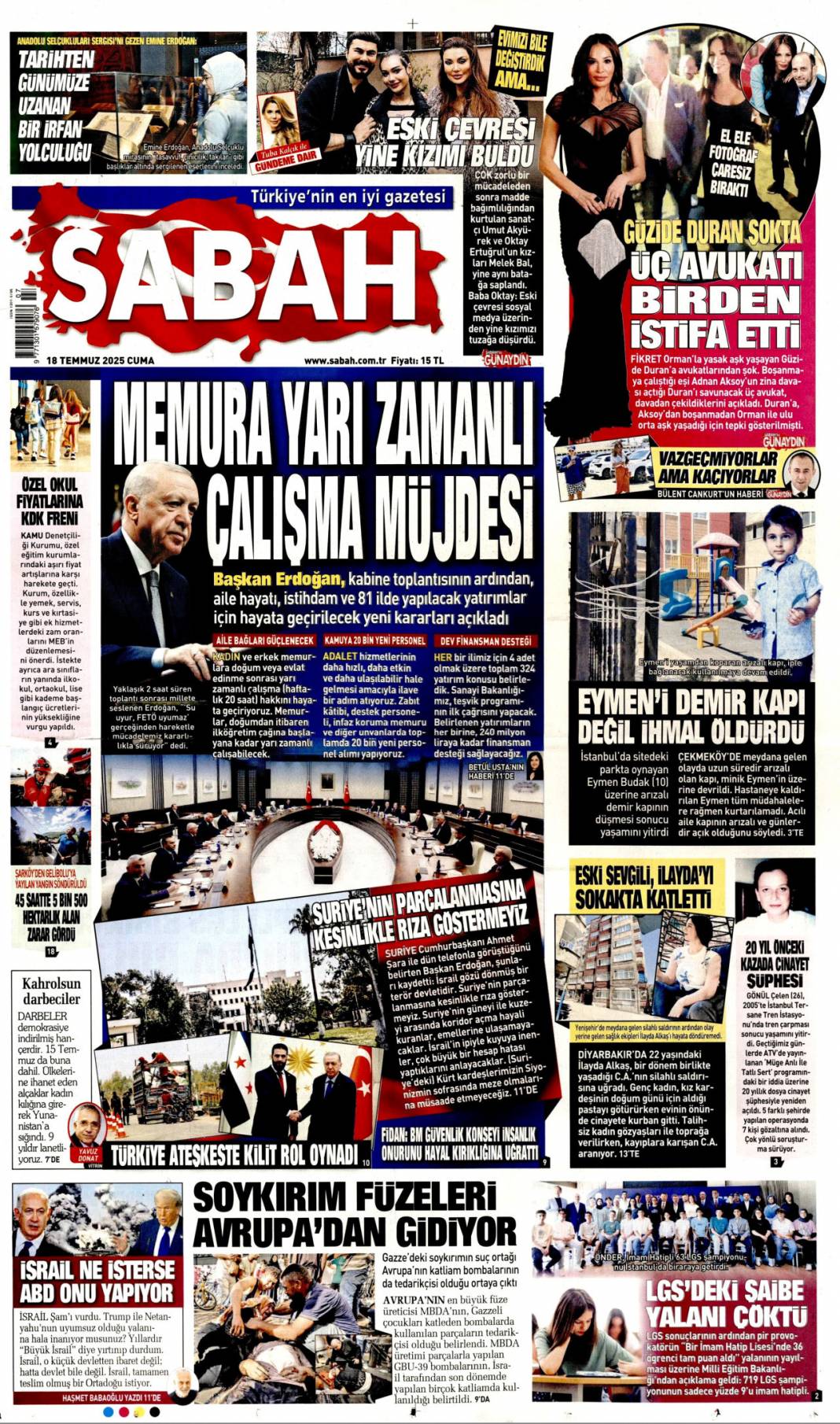 Suriye'yi böldürtmeyiz: 18 Temmuz 2025 Cuma, güncel gazete manşetleri 13