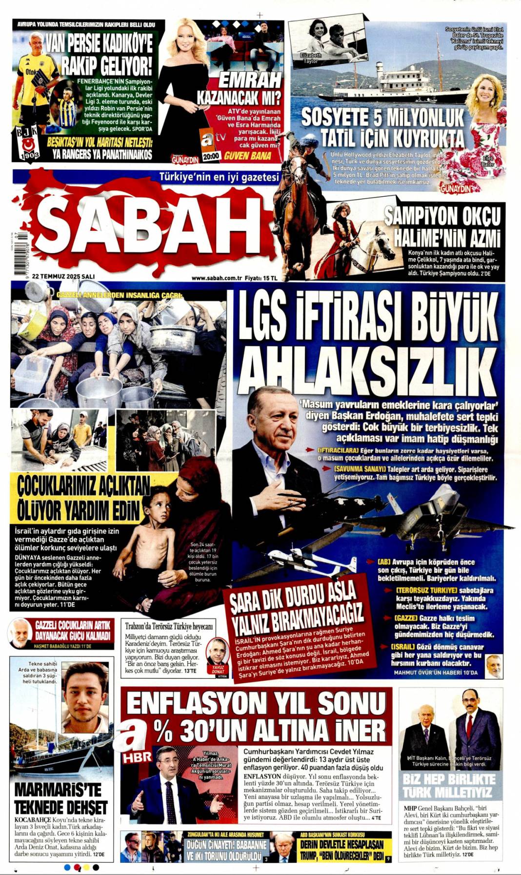 LGS iftirası büyük ahlaksızlık: 22 Temmuz 2025 Salı güncel gazete manşetleri 1