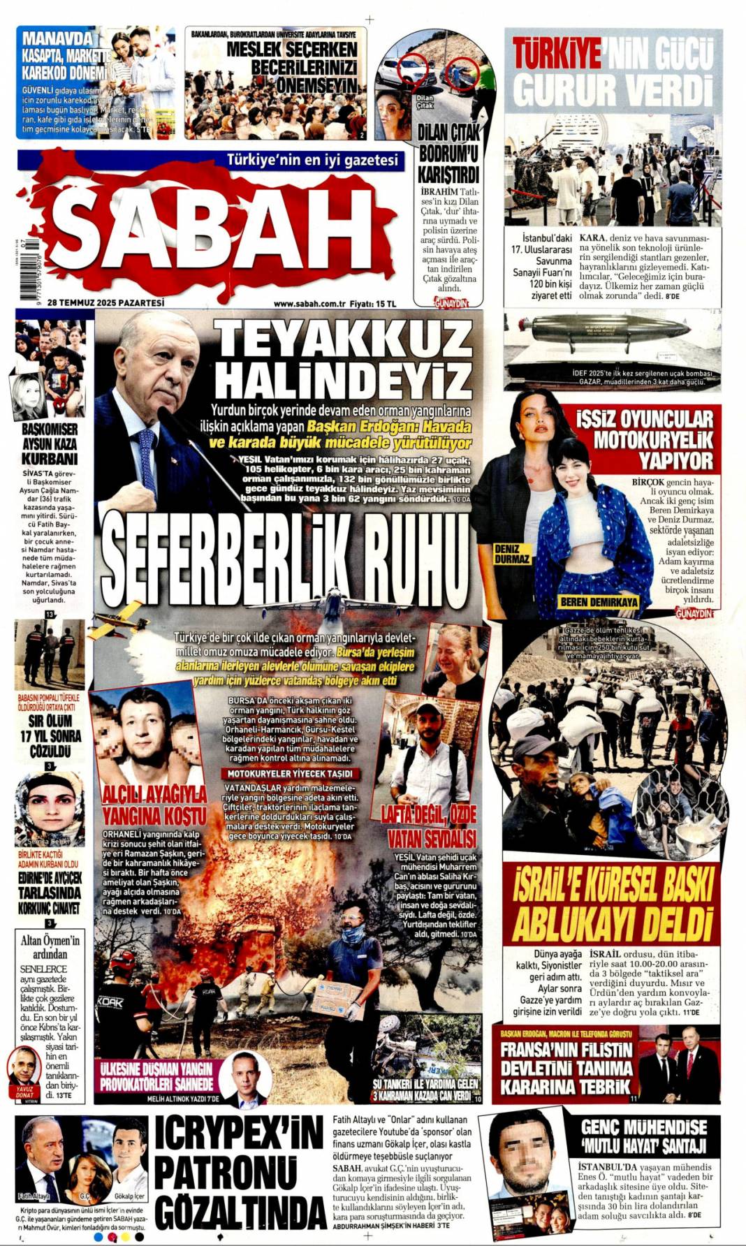 Seferberlik ruhu: Teyakkuz halindeyiz! 28 Temmuz 2025 Pazartesi güncel gazete manşetleri 1