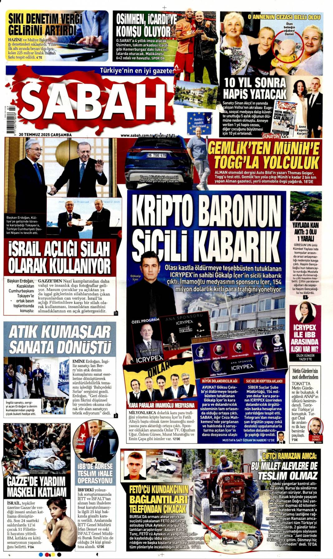 On yıl yetmez ver müebbeti: 30 Temmuz 2025 Çarşamba güncel gazete manşetleri 7