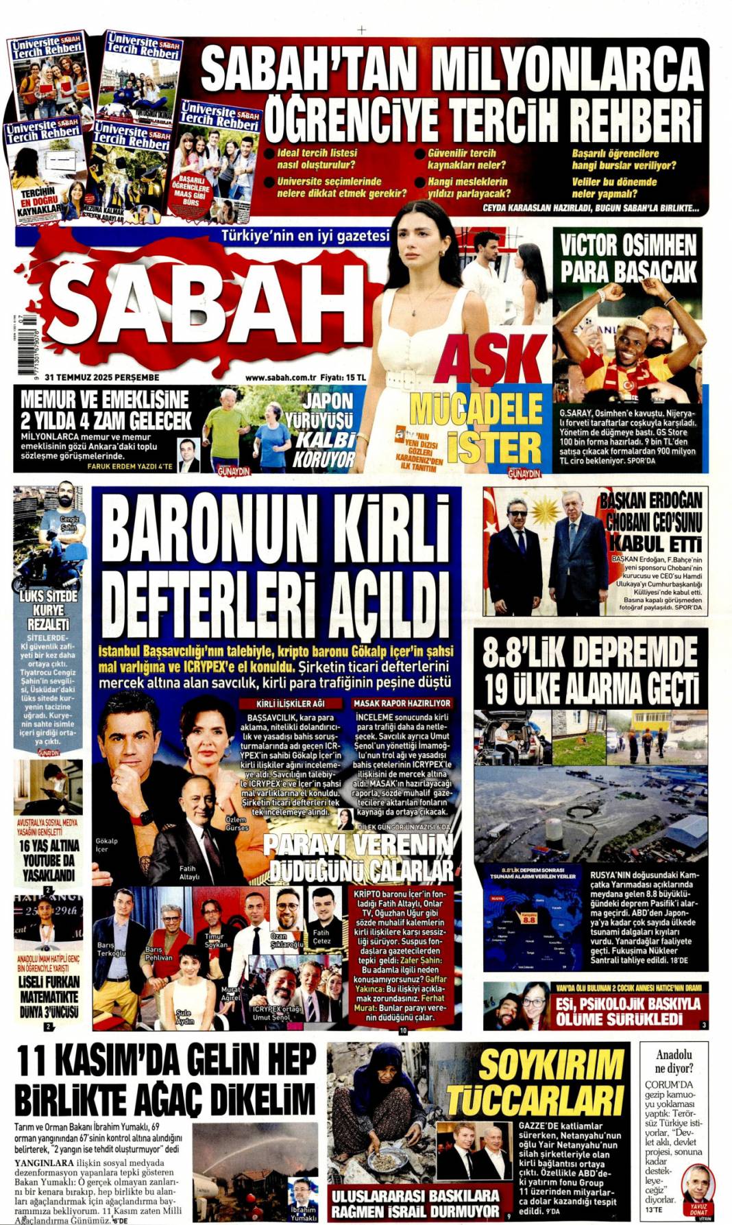 Baronun kirli defterleri açıldı: 31 Temmuz 2025 Perşembe güncel gazete manşetleri 1