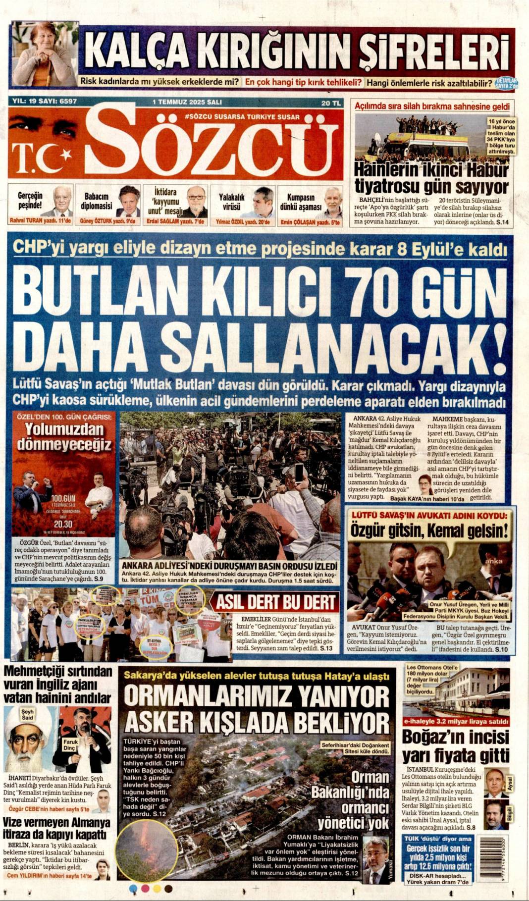 Kurultay'ın kaderi ceza davasında: 1 Temmuz 2025 Salı gazete manşetleri 7