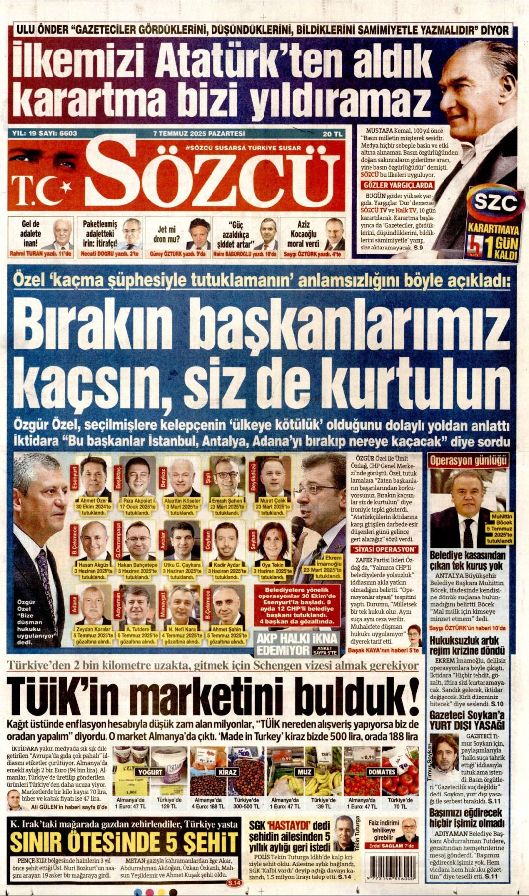 41 yıl sonra silahlara veda: 7 Temmuz 2025  Pazartesi, güncel gazete manşetleri 15