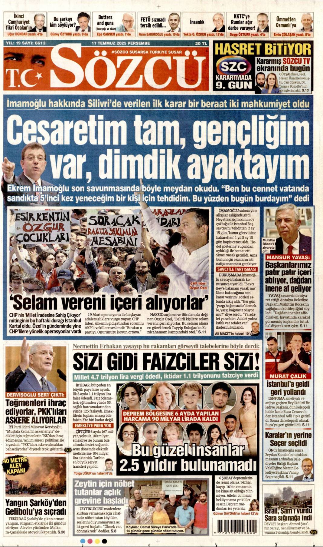 Siyonist katil ateşle oynuyor: 17 Temmuz 2025 Perşembe gazete manşetleri 17