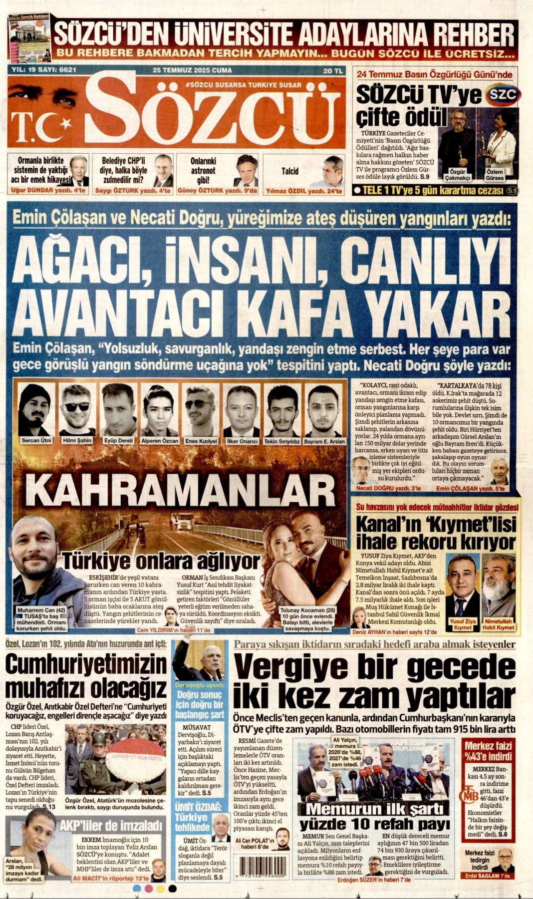 Vatan sevdalılarını yüreğimize gömdük: 25 Temmuz 2025 Cuma güncel gazete manşetleri 17