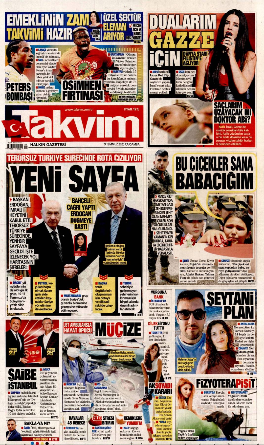 Katliamcıdan nobel gazı: 9 Temmuz 2025 Çarşamba, güncel gazete manşetleri... 12