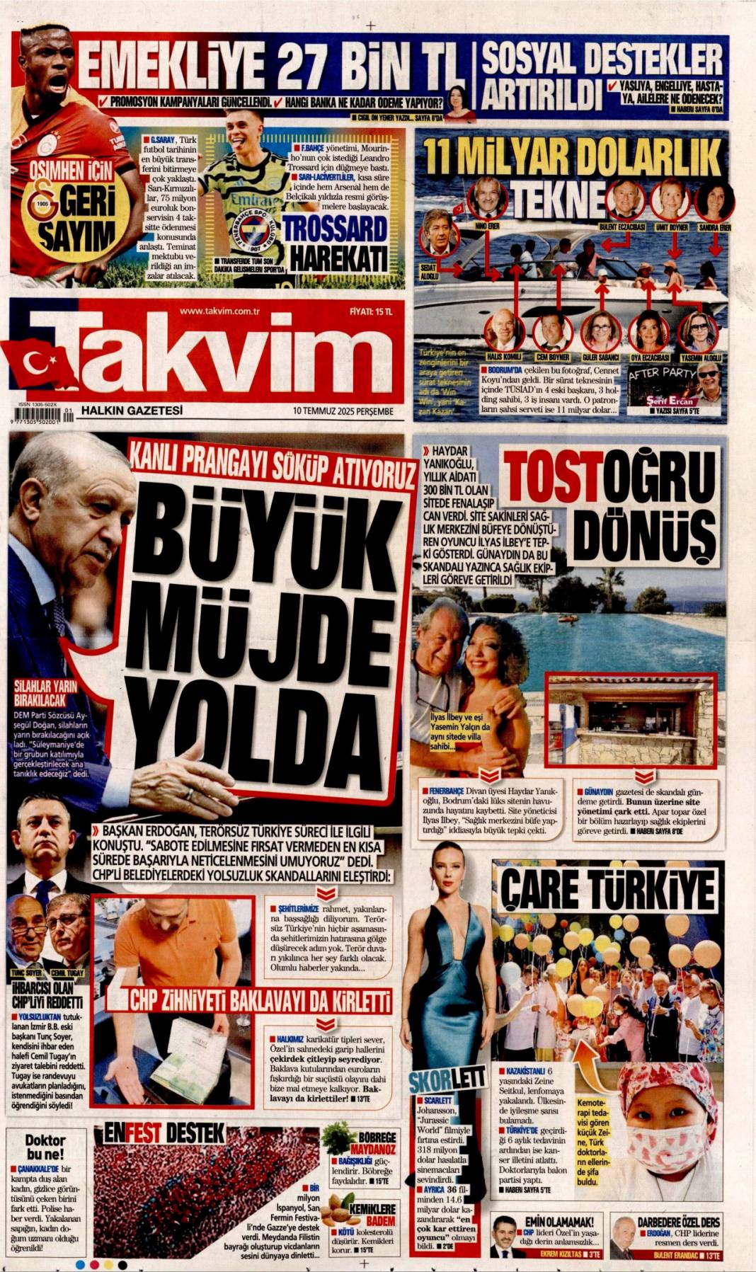 Cumhurbaşkanı Erdoğan: Haraç partisi! 10 Temmuz 2025 Perşembe gazete manşetleri 19