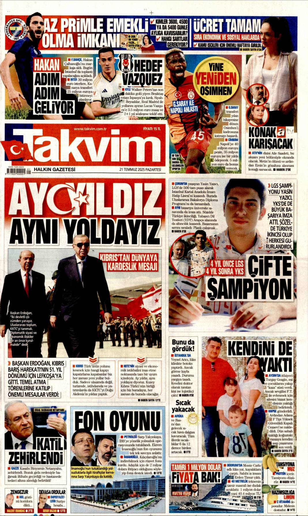 Plajlarda virüs alarmı: 21 Temmuz 2025 Pazartesi gazete manşetleri 15