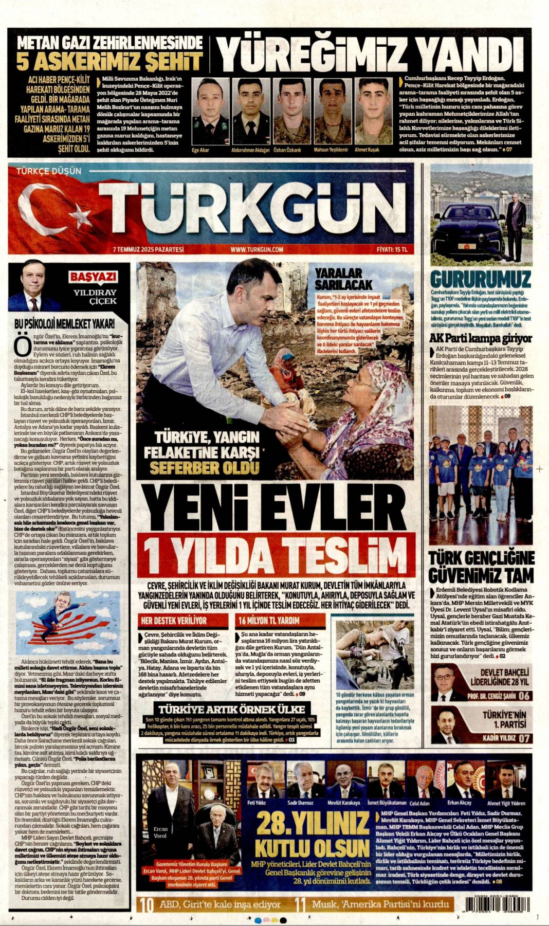 41 yıl sonra silahlara veda: 7 Temmuz 2025  Pazartesi, güncel gazete manşetleri 20