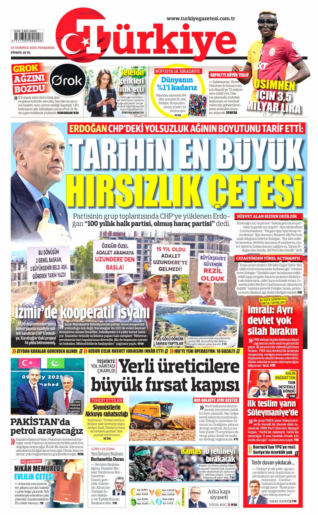 Cumhurbaşkanı Erdoğan: Haraç partisi! 10 Temmuz 2025 Perşembe gazete manşetleri 4