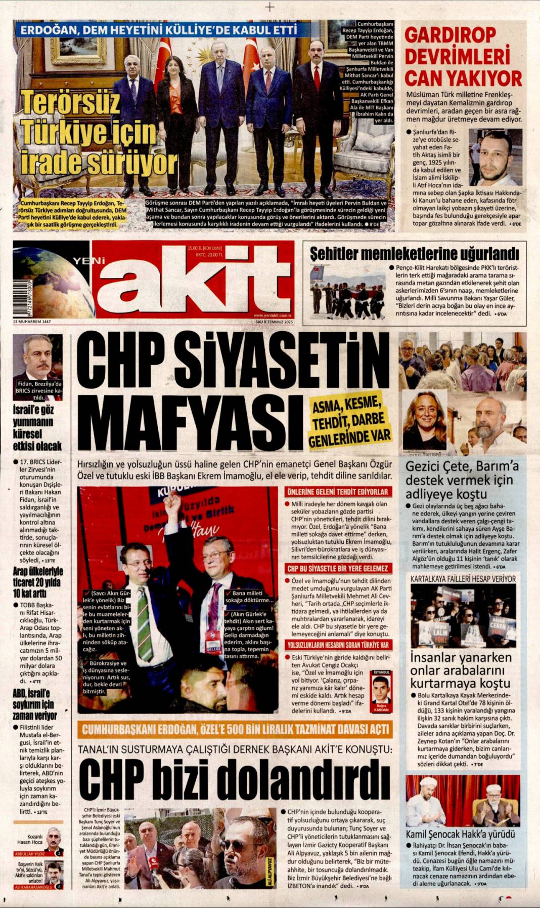 Adım adım terörsüz Türkiye'ye doğru: 8 Temmuz 2025 Salı, güncel gazete manşetleri 15