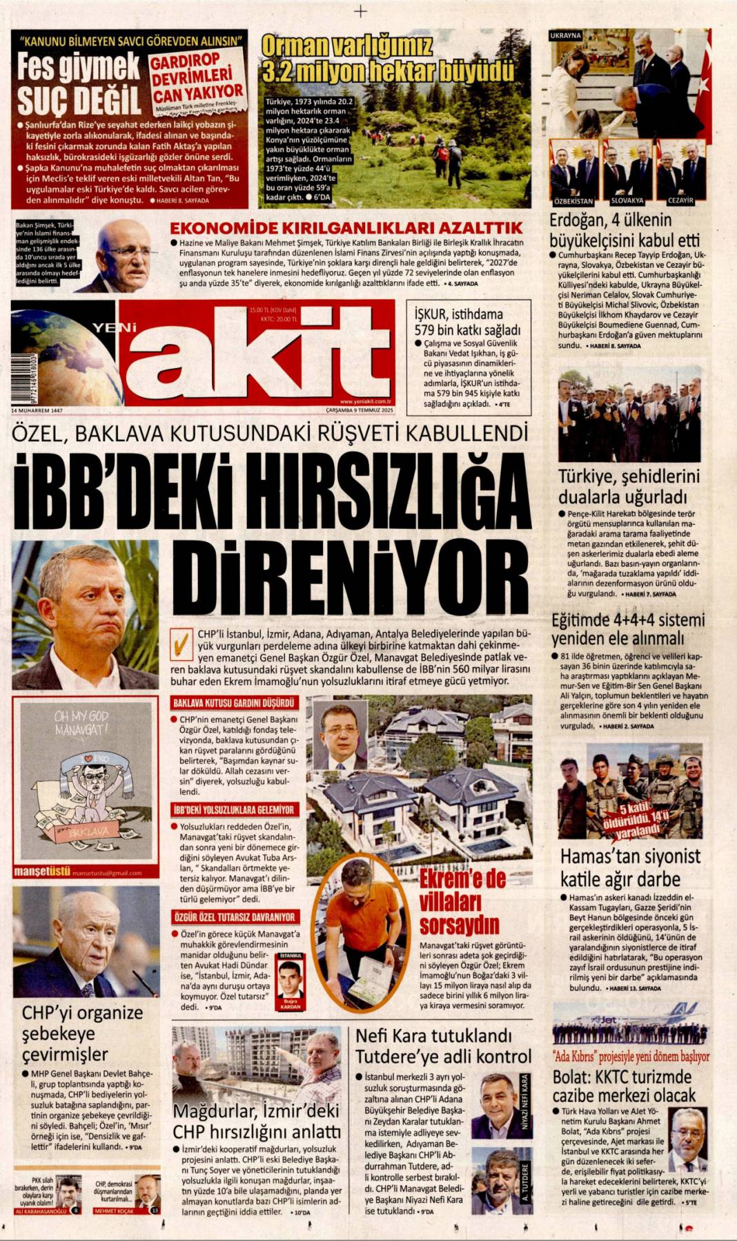 Katliamcıdan nobel gazı: 9 Temmuz 2025 Çarşamba, güncel gazete manşetleri... 10