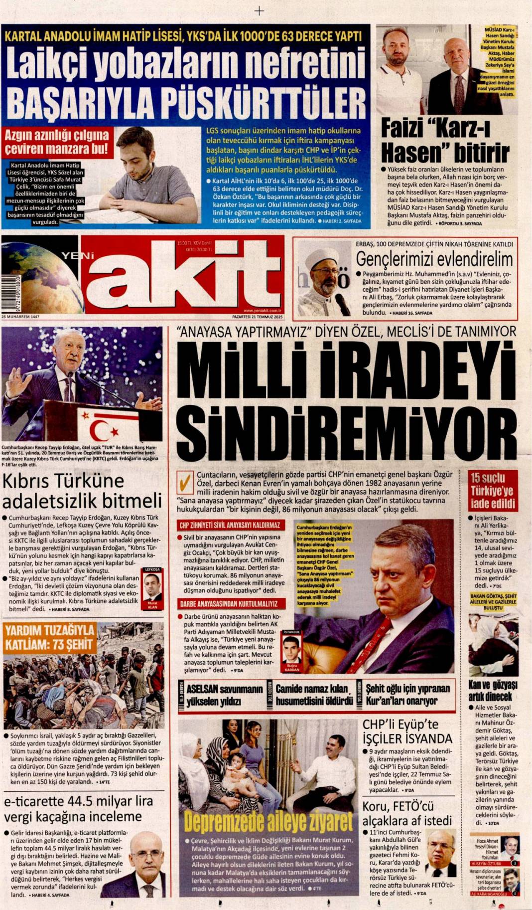 Plajlarda virüs alarmı: 21 Temmuz 2025 Pazartesi gazete manşetleri 18