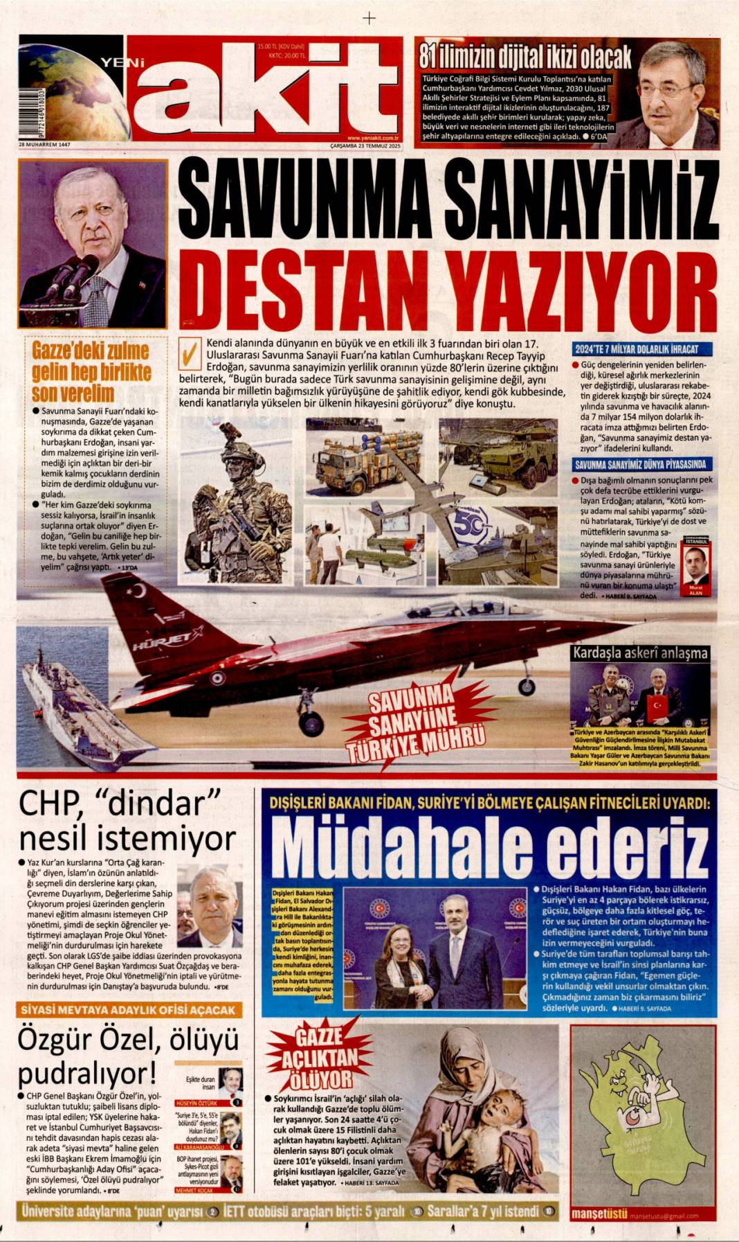Savunma sanayimiz destan yazıyor: 23 Temmuz 2025 Çarşamba güncel gazete manşetleri 1