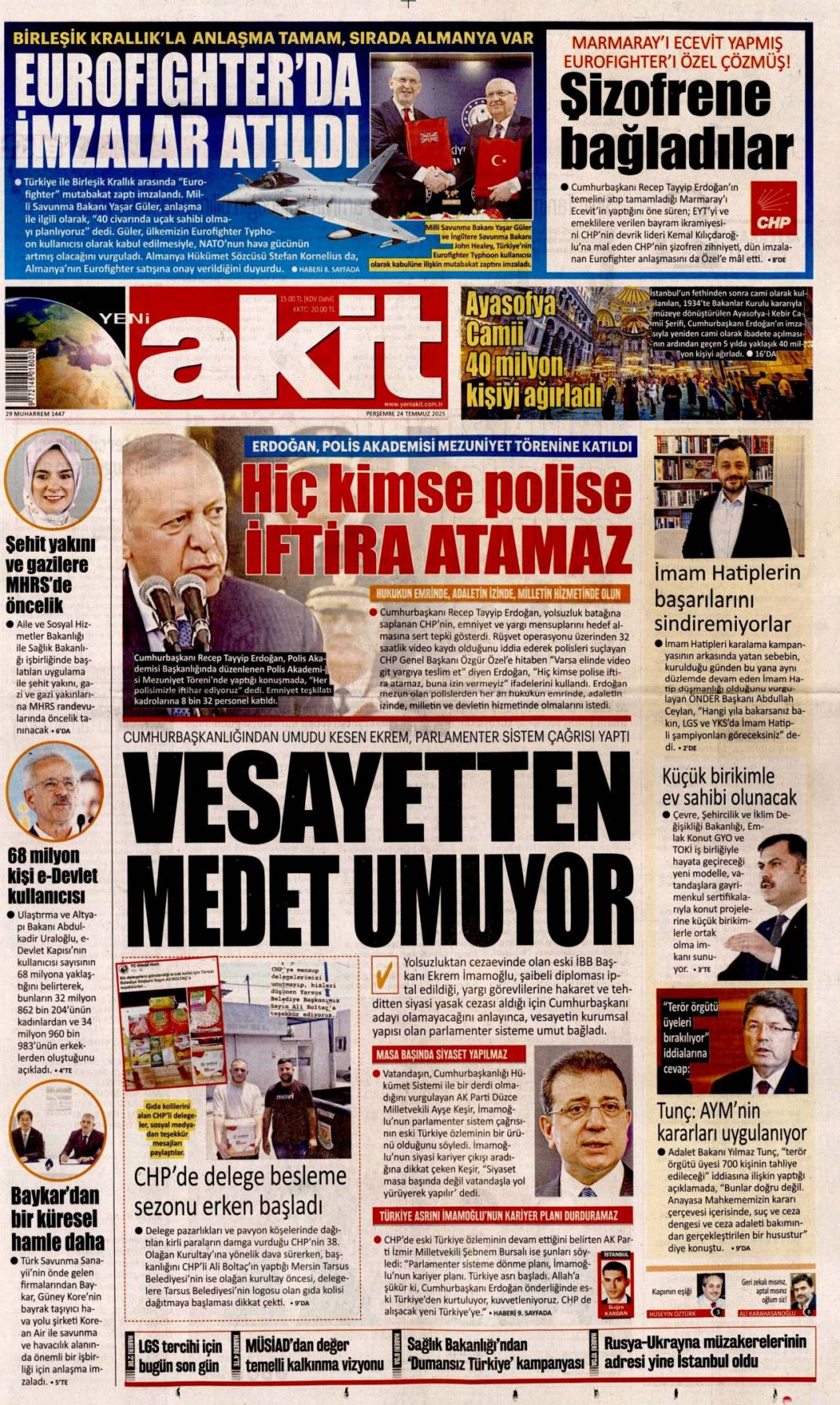 Çelik kubbemize 5 süper güç: 24 Temmuz 2025 Perşembe güncel gazete manşetleri 20