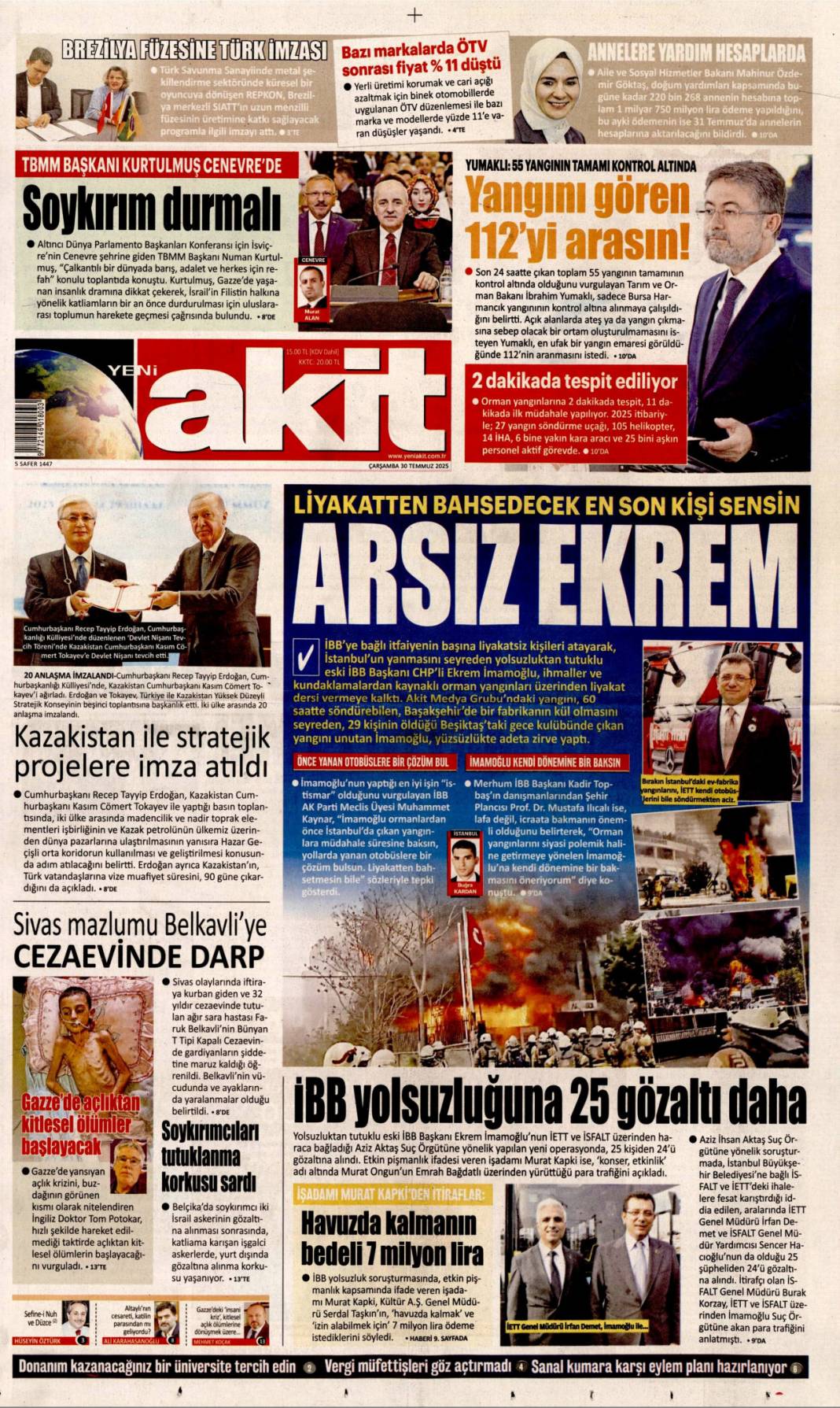 On yıl yetmez ver müebbeti: 30 Temmuz 2025 Çarşamba güncel gazete manşetleri 11