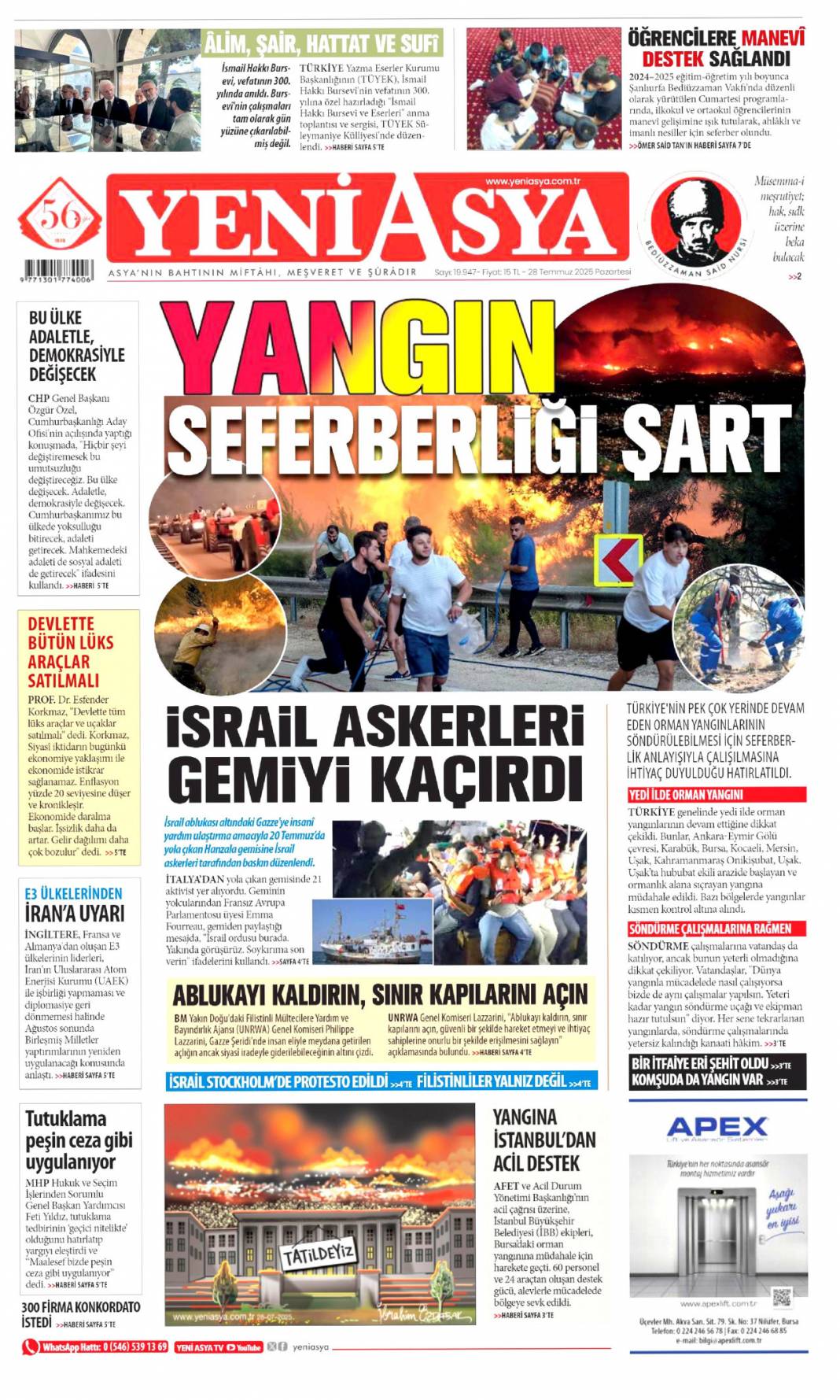 Seferberlik ruhu: Teyakkuz halindeyiz! 28 Temmuz 2025 Pazartesi güncel gazete manşetleri 23