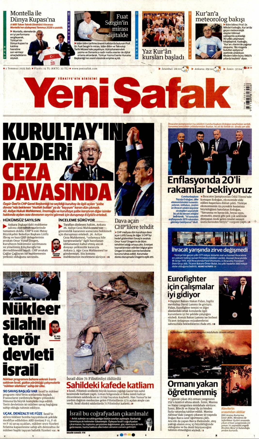 Kurultay'ın kaderi ceza davasında: 1 Temmuz 2025 Salı gazete manşetleri 1