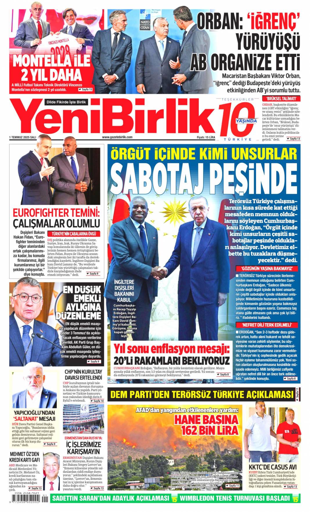 Kurultay'ın kaderi ceza davasında: 1 Temmuz 2025 Salı gazete manşetleri 19