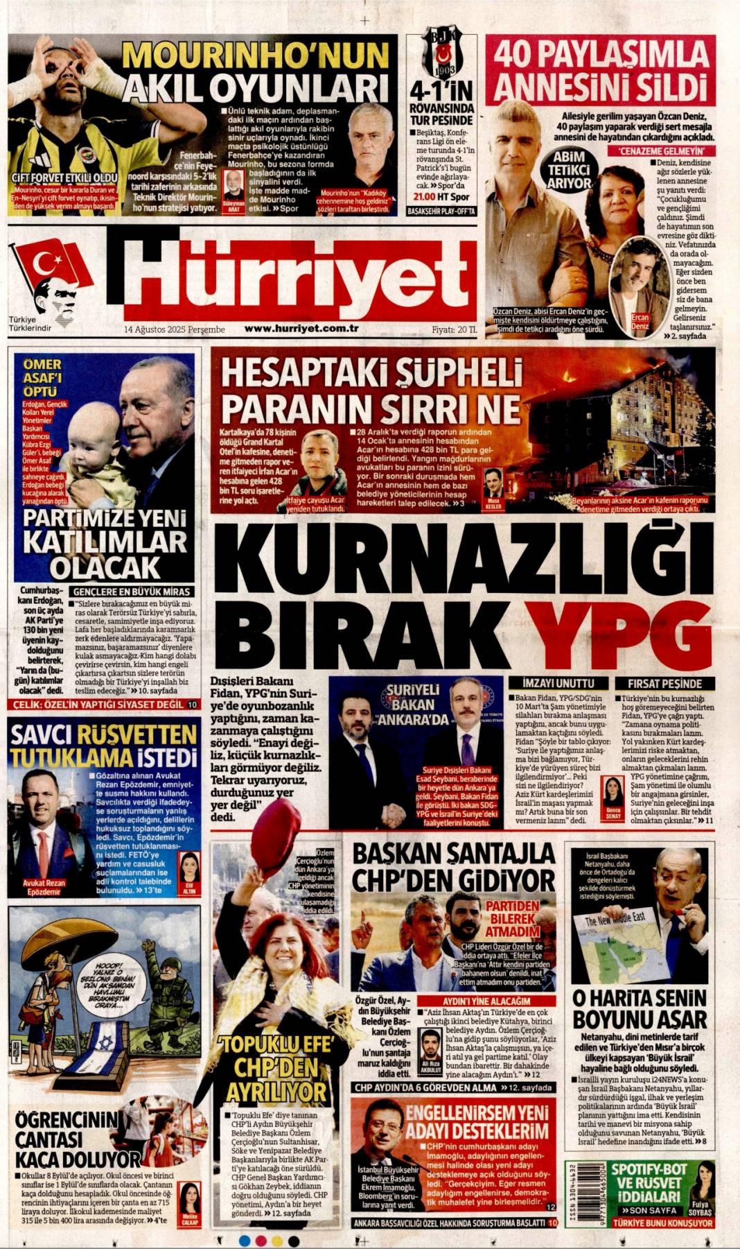 Kurnazlığı bırak YPG! Acil adım atmazlarsa operasyon an meselesi: 14 Ağustos gazete manşetleri 1