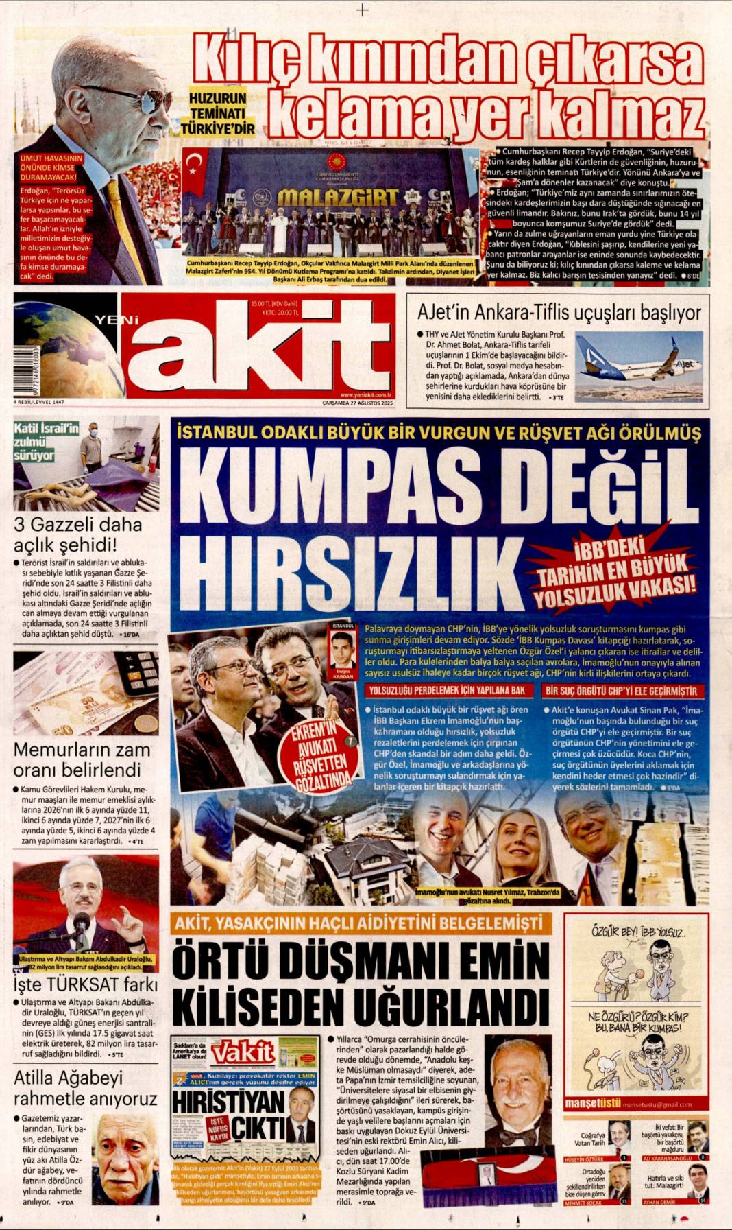 Terörist YPG ve destekçilerine Malazgirt'ten kılıçlı mesaj: 27 Ağustos 2025 gazete manşetleri 10