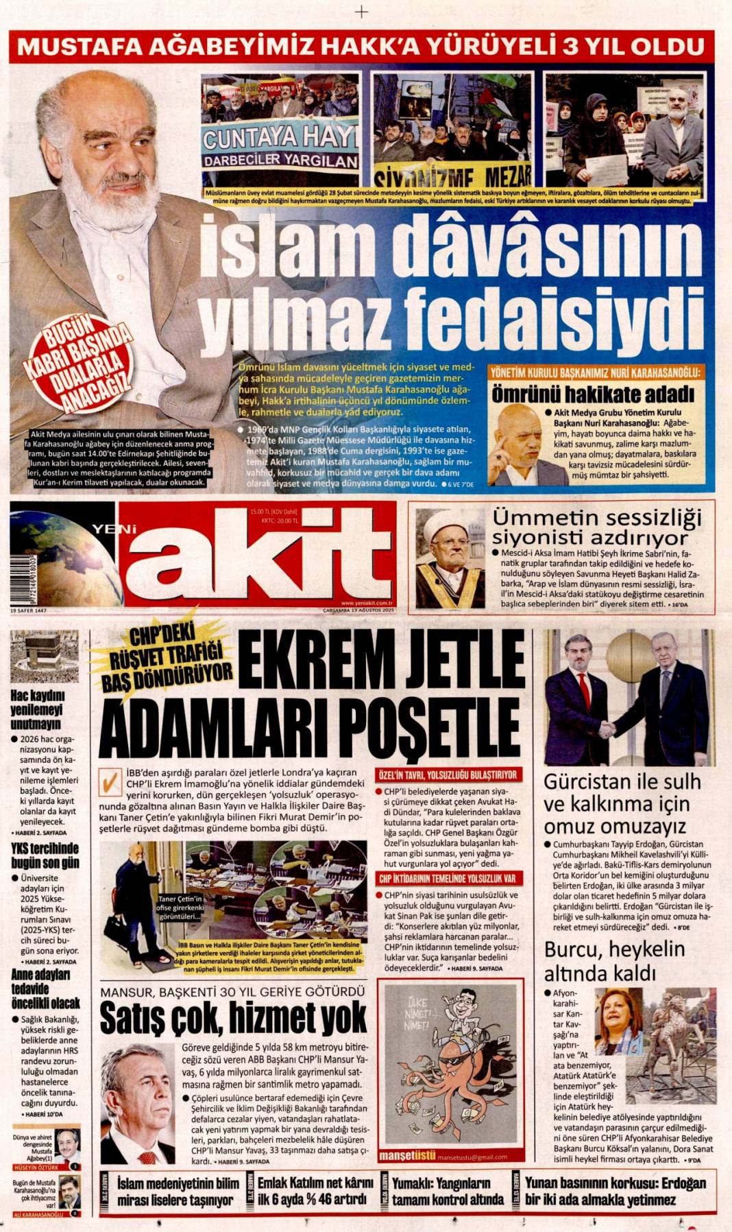 İBB'de rüşvet poşetlere sığmadı: 13 Ağustos 2025 gazete manşetleri 10