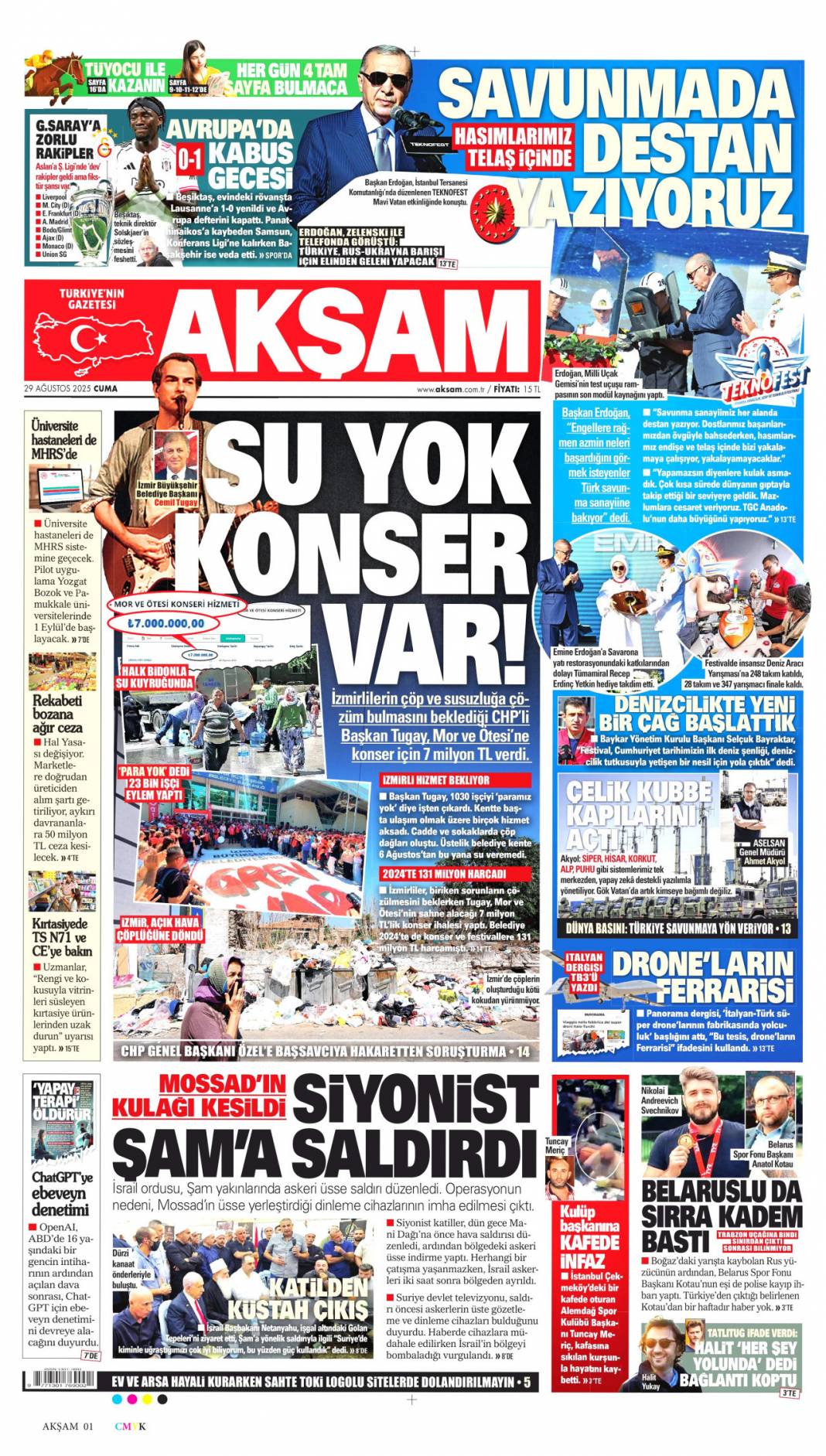 Su yok konser var! İzmirli hizmet bekliyor: 29 Ağustos 2025 gazete manşetleri 1