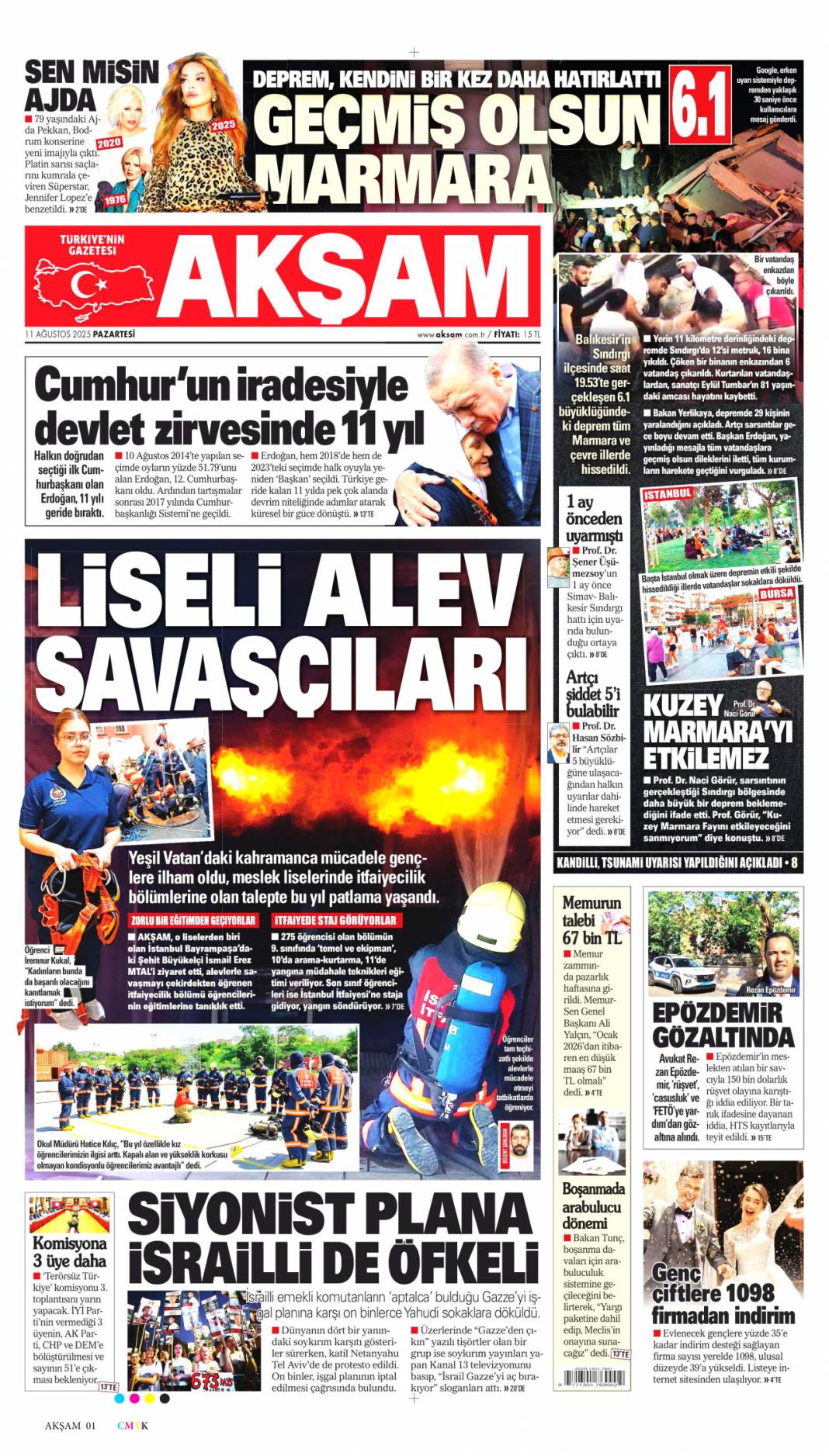 Marmara ve Ege 6.1 ile sallandı! 16 bina yıkıldı 1 can kaybı 29 yaralı: 11 Ağustos gazete manşetleri. 11