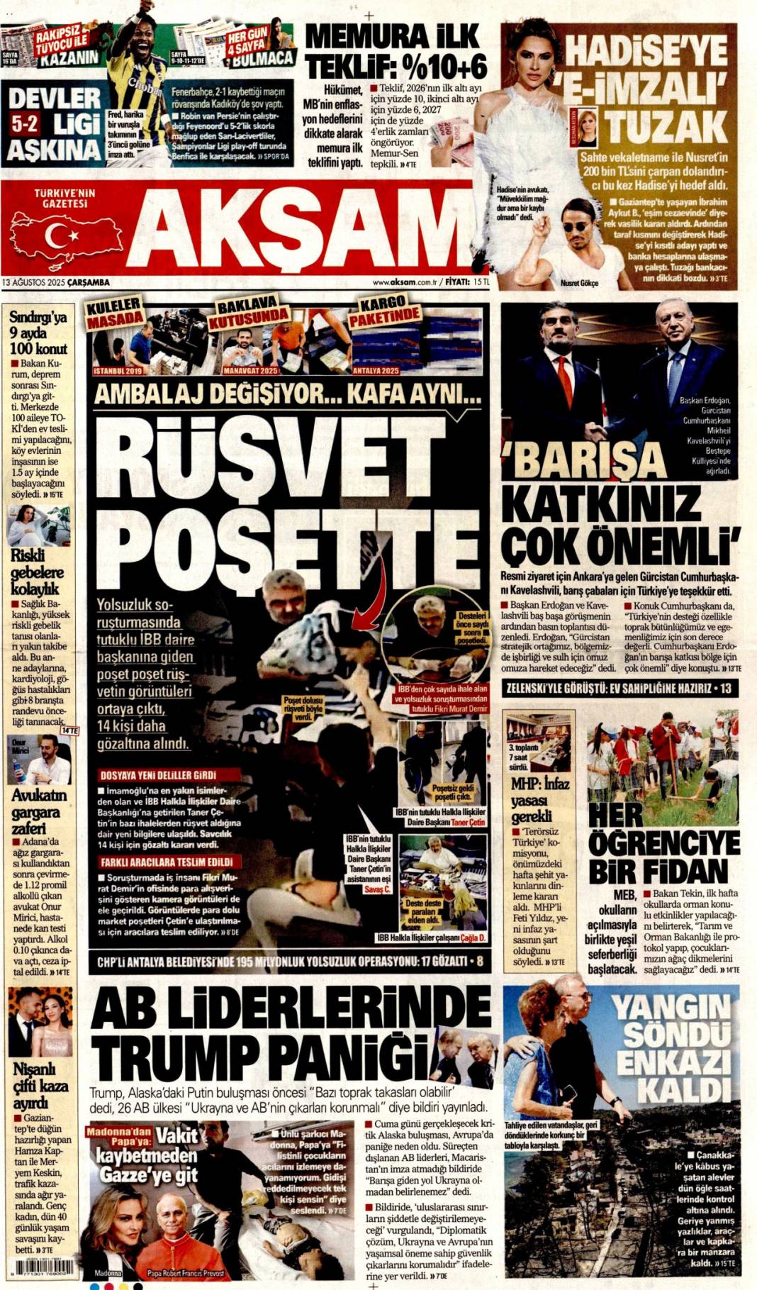 İBB'de rüşvet poşetlere sığmadı: 13 Ağustos 2025 gazete manşetleri 11
