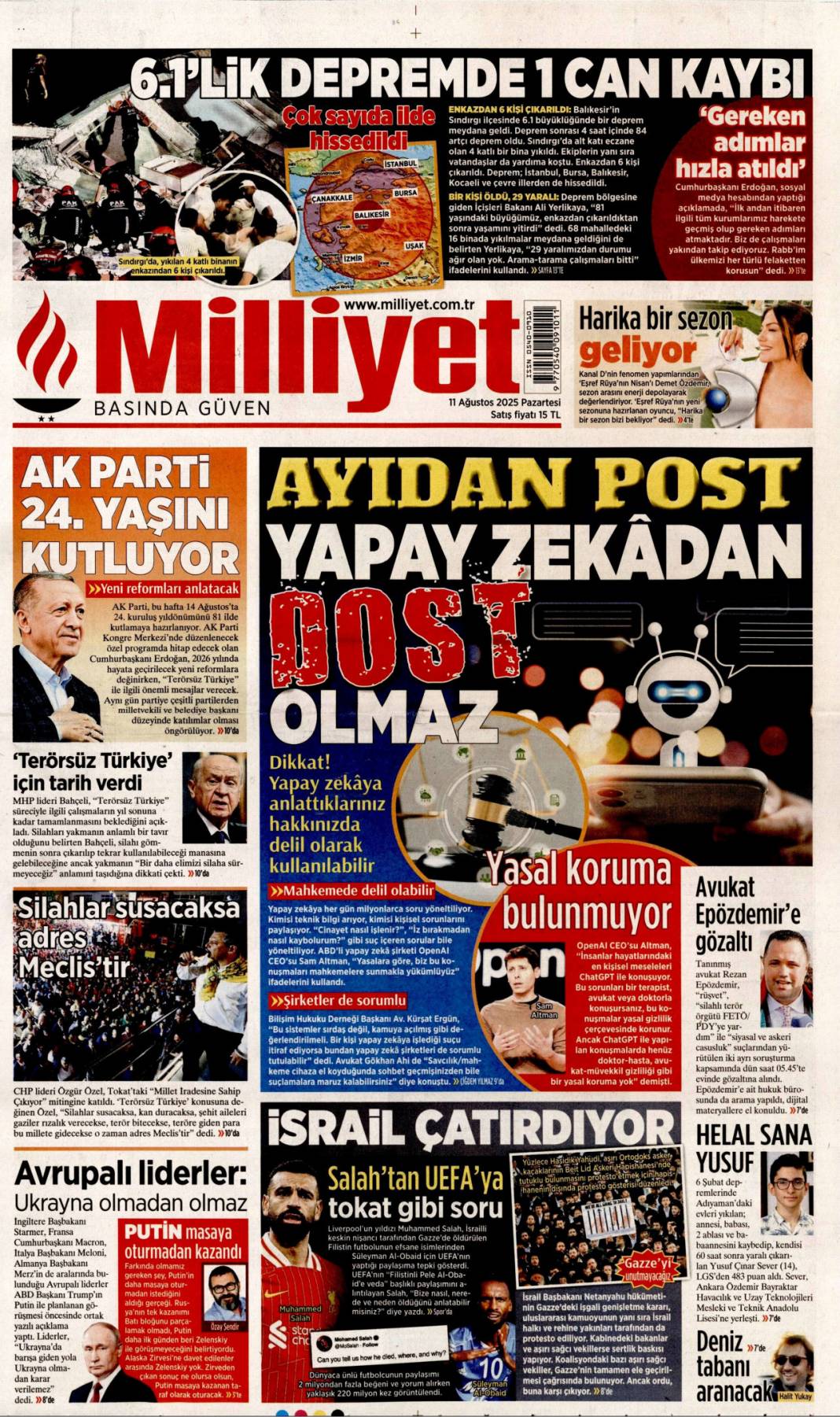 Marmara ve Ege 6.1 ile sallandı! 16 bina yıkıldı 1 can kaybı 29 yaralı: 11 Ağustos gazete manşetleri. 12