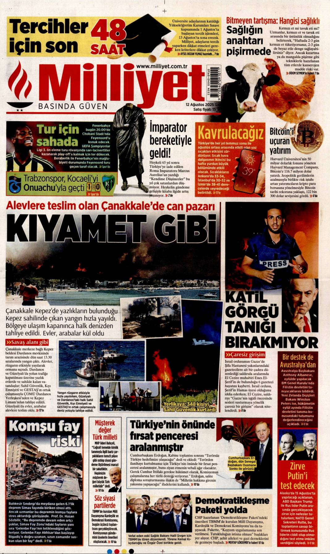 Kıyamet gibi! Alevlere teslim olan Çanakkale'de can pazarı: 12 Ağustos 2025 gazete manşetleri 1