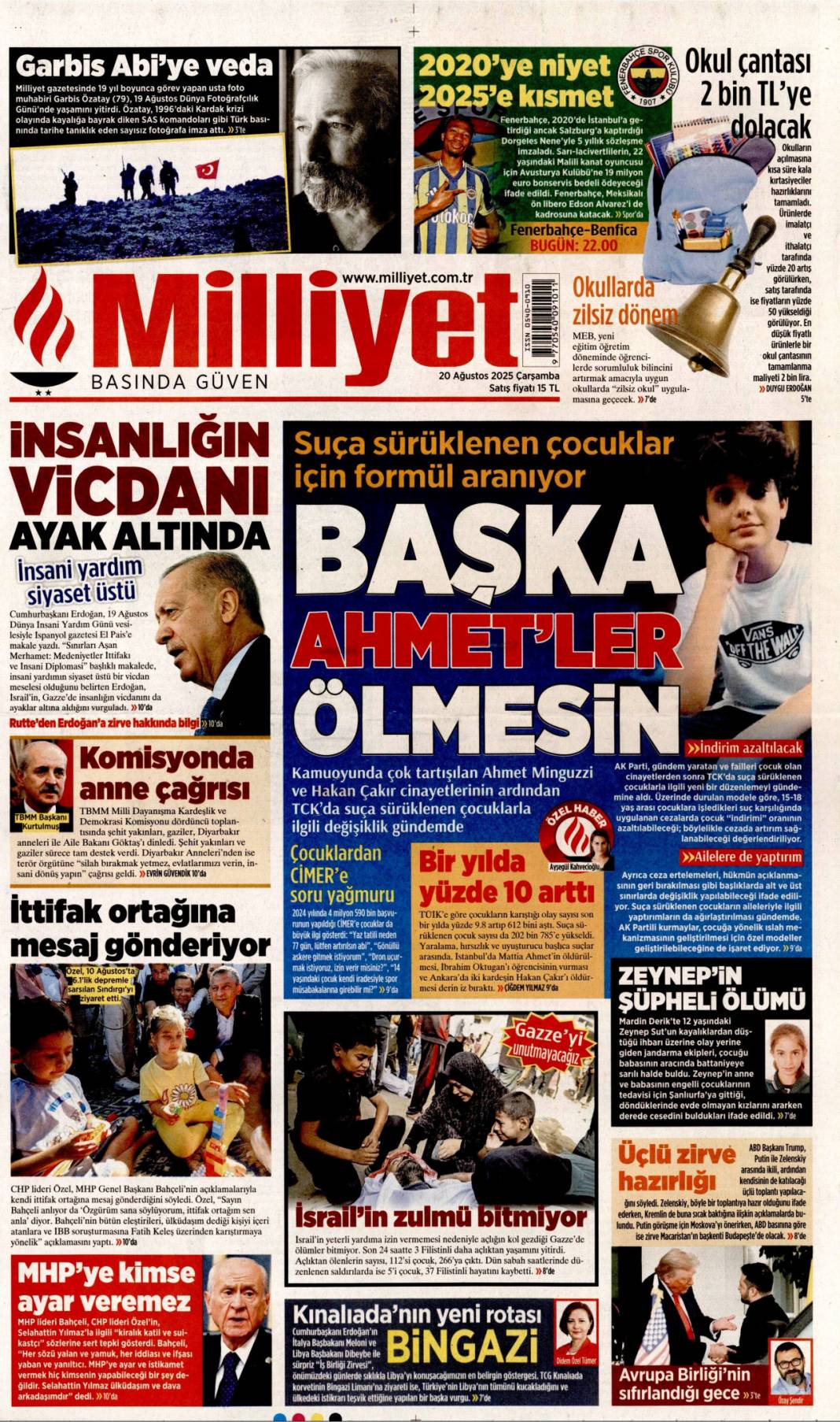 Pazarlık yok kardeşlik var: 20 Ağustos 2025 gazete manşetleri 12