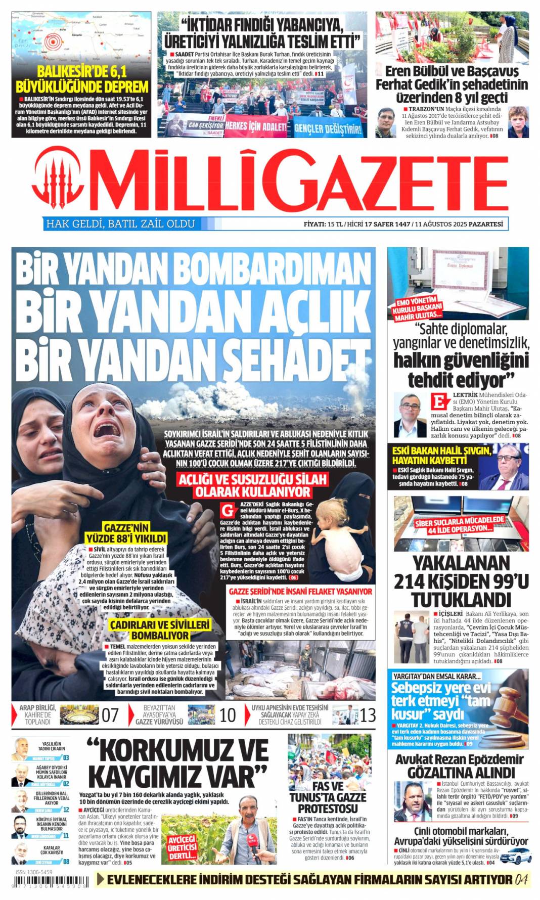 Marmara ve Ege 6.1 ile sallandı! 16 bina yıkıldı 1 can kaybı 29 yaralı: 11 Ağustos gazete manşetleri. 13